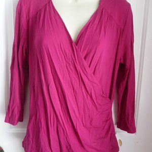 Talbots Top Shirt  M NWT $48 Vibrant Hot Fuchsia Wrap Front 3/4 Sleeves